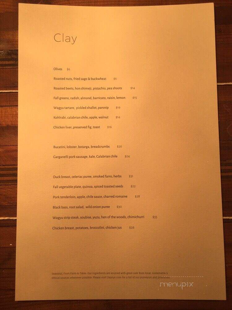 Clay - New York, NY menu_pic