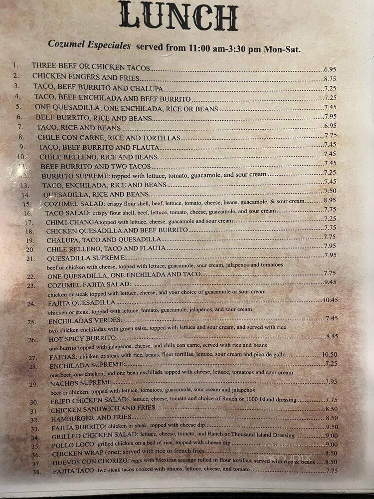Cozumel Mexican Grill - Eclectic, AL menu_pic