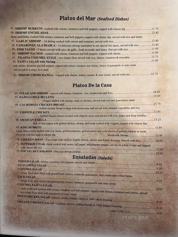 Cozumel Mexican Grill - Eclectic, AL menu_pic