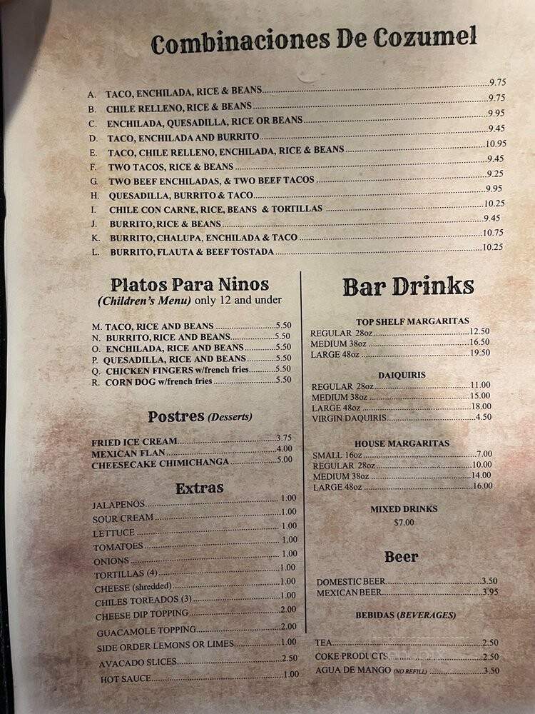 Cozumel Mexican Grill - Eclectic, AL menu_pic