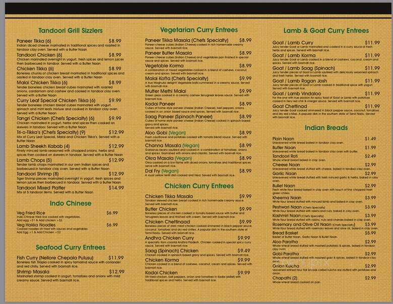 Curry Leaf Indian Grill - Marietta, GA menu_pic