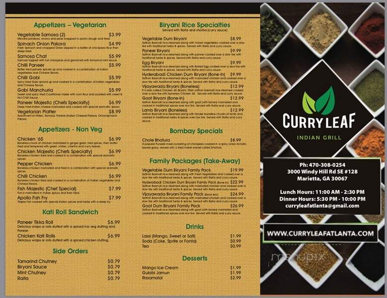 Curry Leaf Indian Grill - Marietta, GA menu_pic
