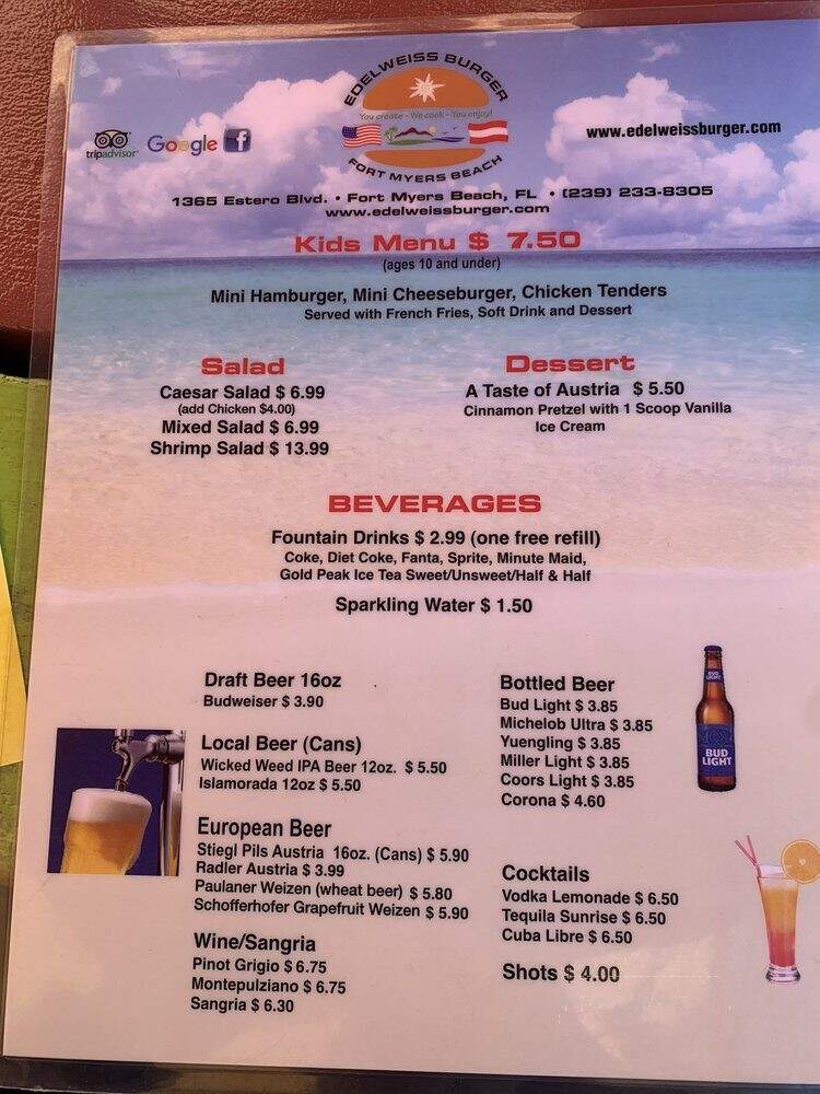 Edelweiss Burger - Fort Myers Beach, FL menu_pic