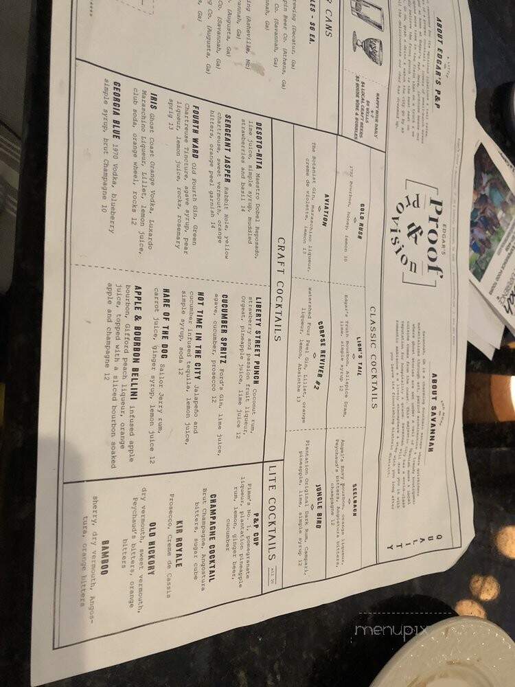 Edgar's Proof & Provision - Savannah, GA menu_pic