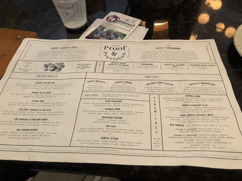 Edgar's Proof & Provision - Savannah, GA menu_pic