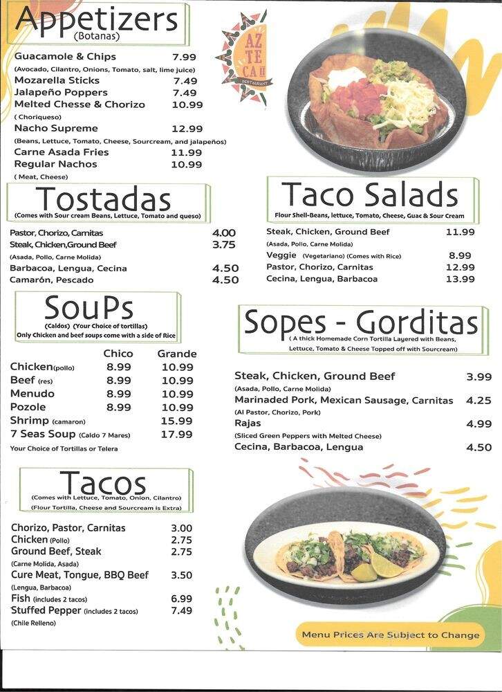 El Azteca II - Grayslake, IL menu_pic