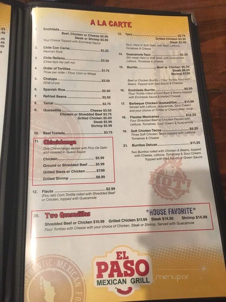 El Paso Mexican Grill - New Iberia, LA menu_pic