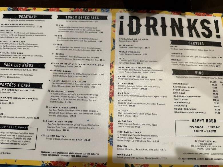 El Vecino - Dallas, TX menu_pic