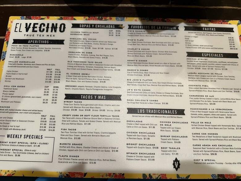 El Vecino - Dallas, TX menu_pic