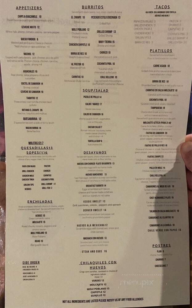 El Zarape Melrose - Los Angeles, CA menu_pic