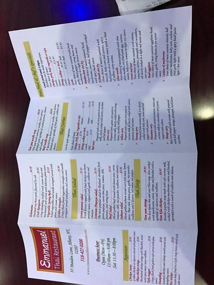 Emmanuel Thai Restaurant - Albany, NY menu_pic