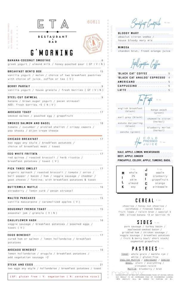 ETA Restaurant + Bar - Chicago, IL menu_pic