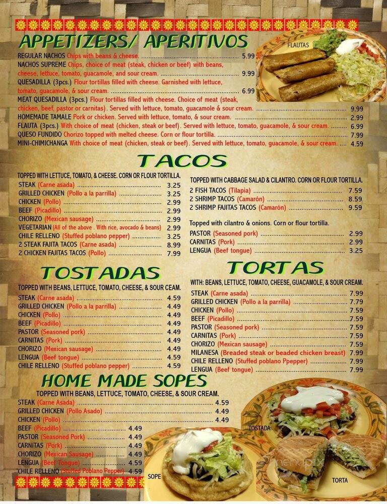 Fajitas Mexican Restaurant - Mokena, IL menu_pic