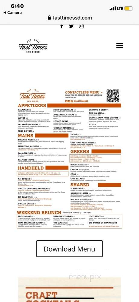 Fast Times - San Diego, CA menu_pic