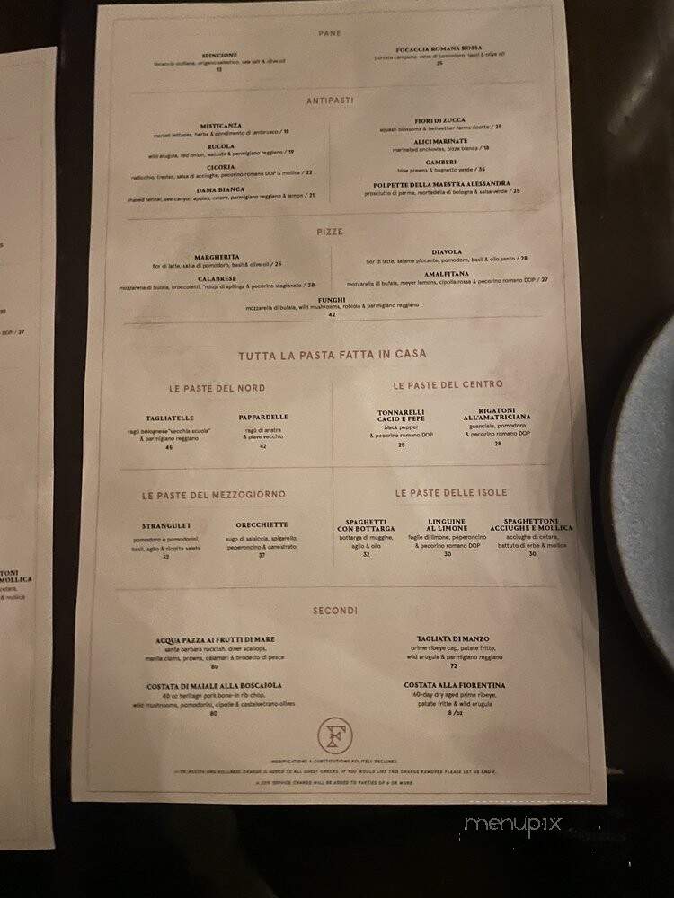 Felix Trattoria - Los Angeles, CA menu_pic