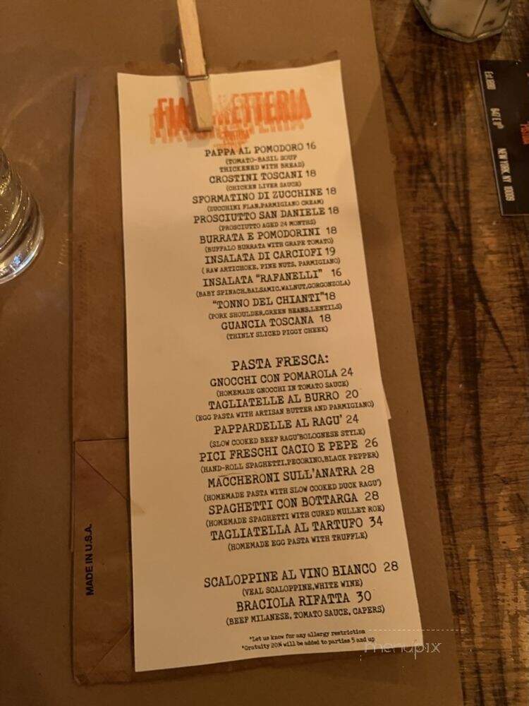 Fiaschetteria Pistoia - New York, NY menu_pic