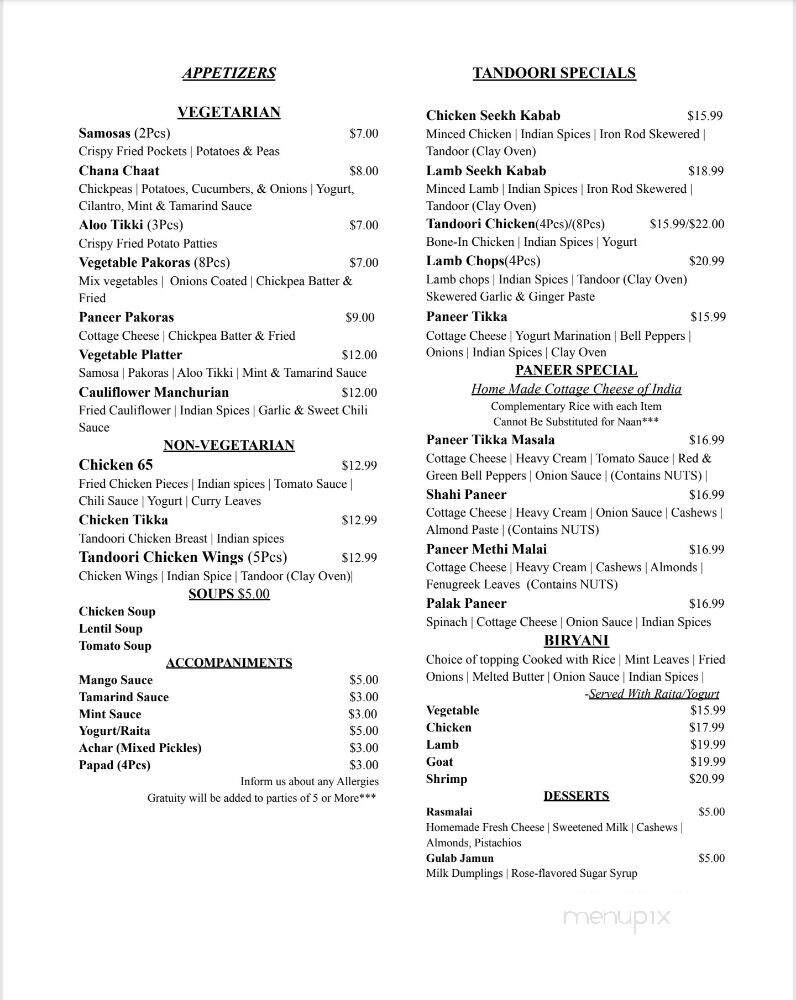 Flavors of India - Orlando, FL menu_pic