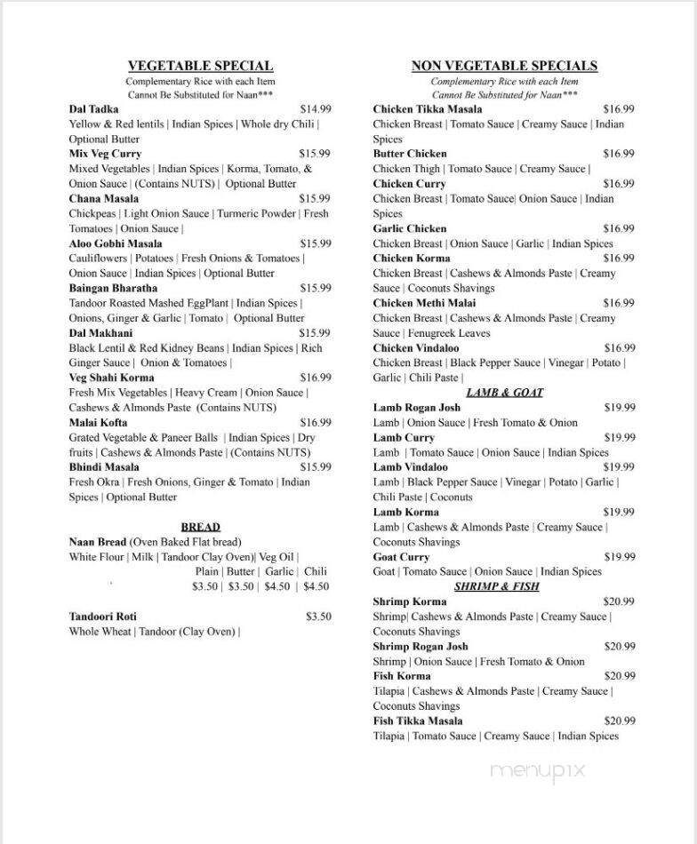 Flavors of India - Orlando, FL menu_pic