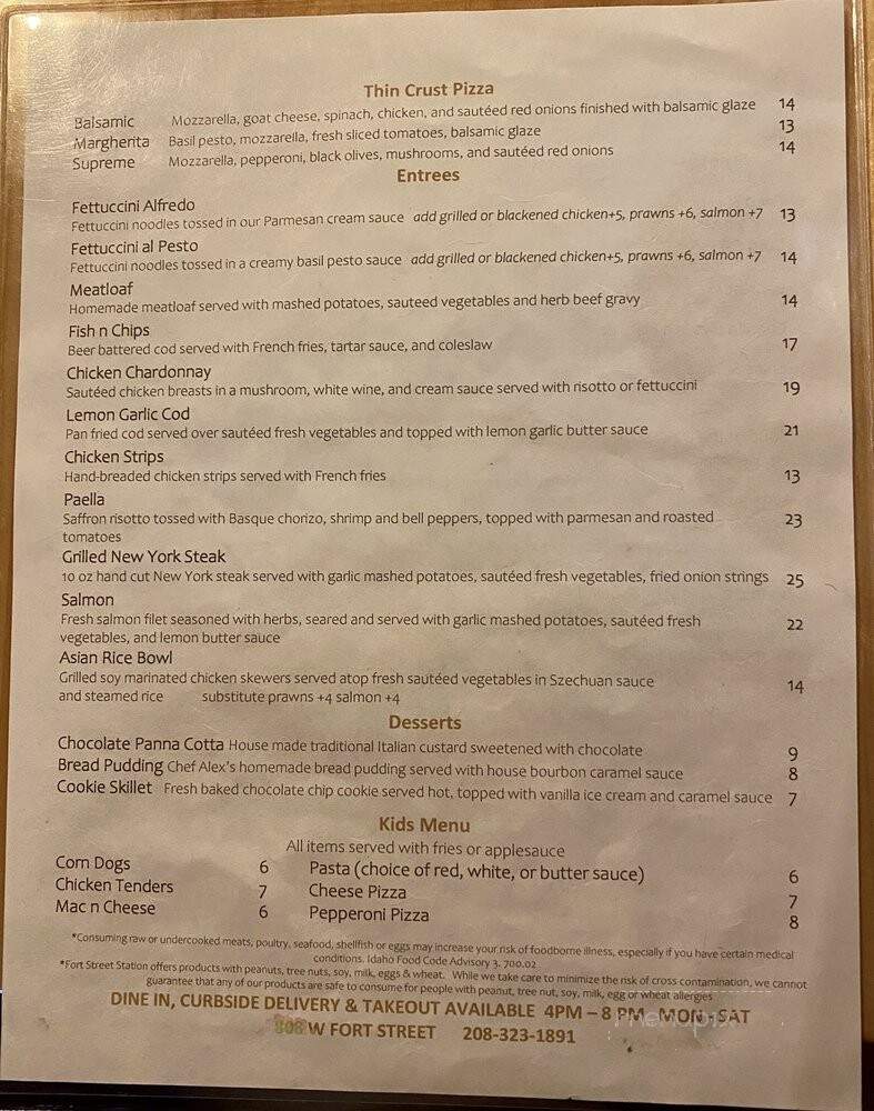 Fort Street Station - Boise, ID menu_pic
