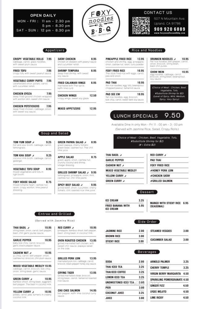 Foxy Noodles & BBQ - Upland, CA menu_pic