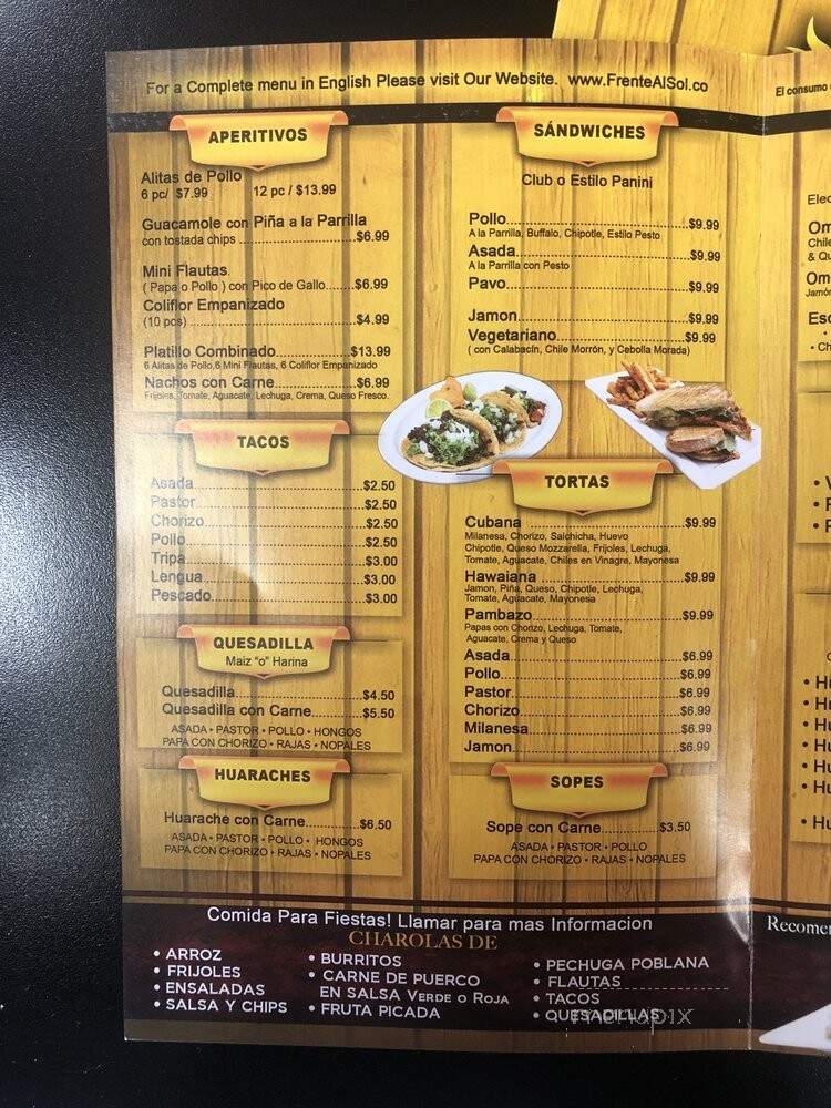 Frente al Sol - Chicago, IL menu_pic