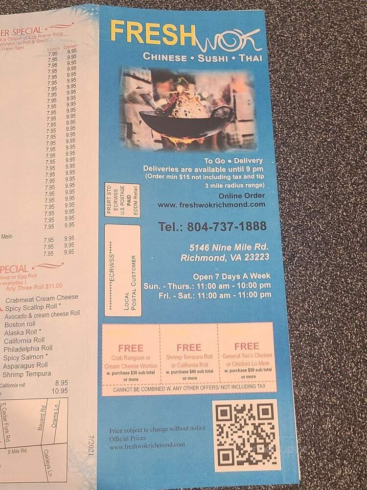 Fresh Wok - Richmond, VA menu_pic