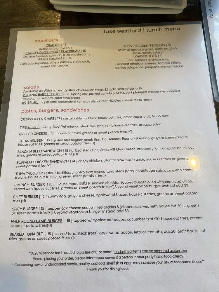 Fuse Bistro - Westford, MA menu_pic