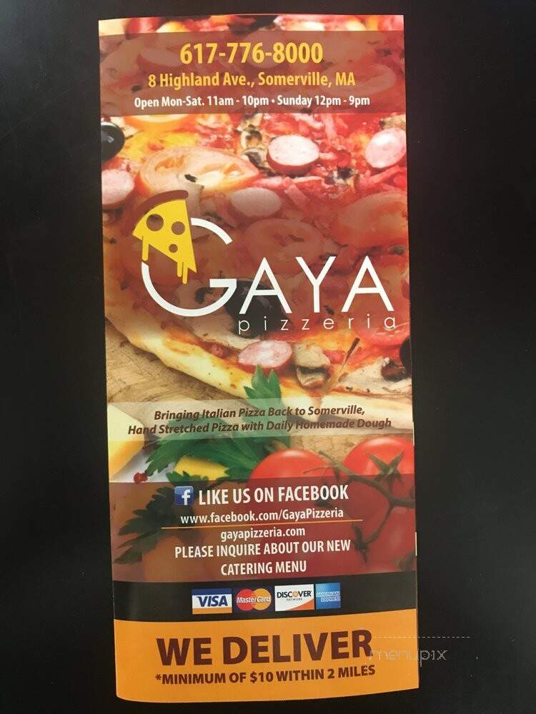 Gaya Pizzeria - Somerville, MA menu_pic