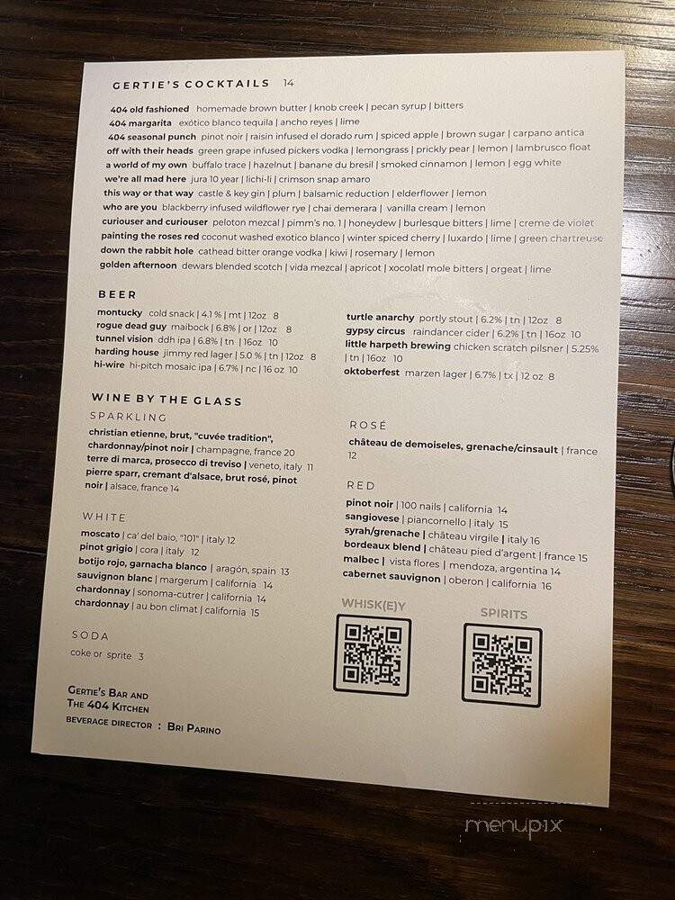 Gertie's Bar - Nashville, TN menu_pic