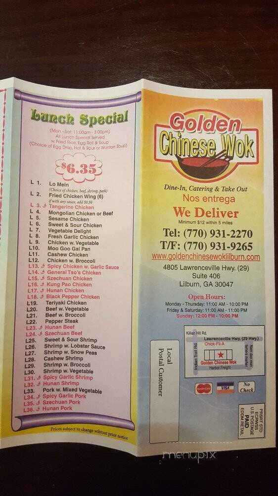 Golden Chinese Wok - Lilburn, GA menu_pic