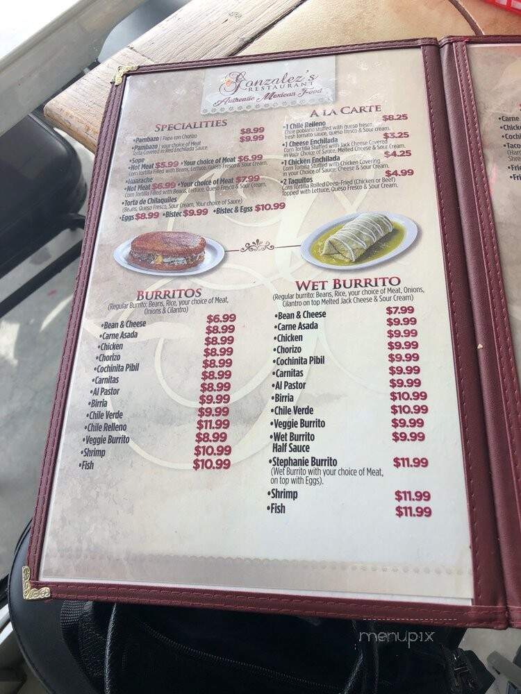 Gonzalez's Restaurant - Orange, CA menu_pic