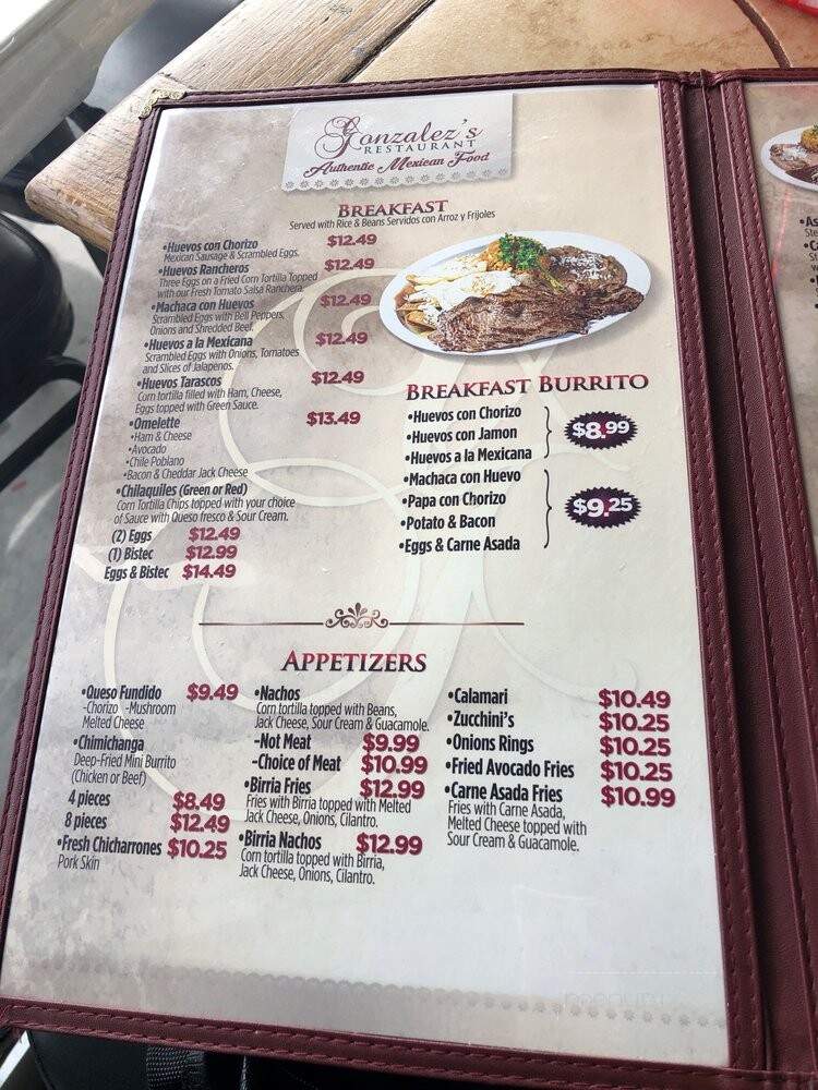 Gonzalez's Restaurant - Orange, CA menu_pic