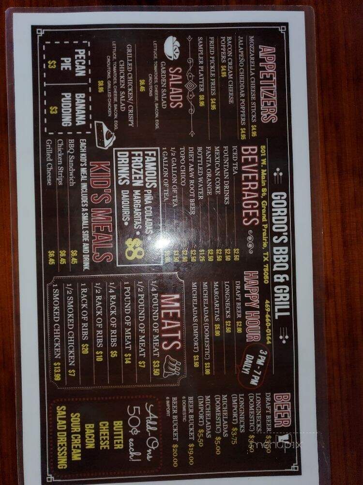 Gordo's BBQ & Grill - Grand Prairie, TX menu_pic