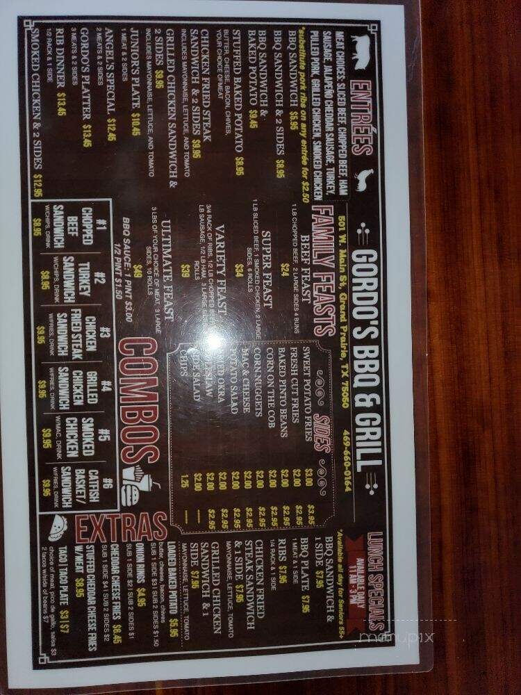 Gordo's BBQ & Grill - Grand Prairie, TX menu_pic