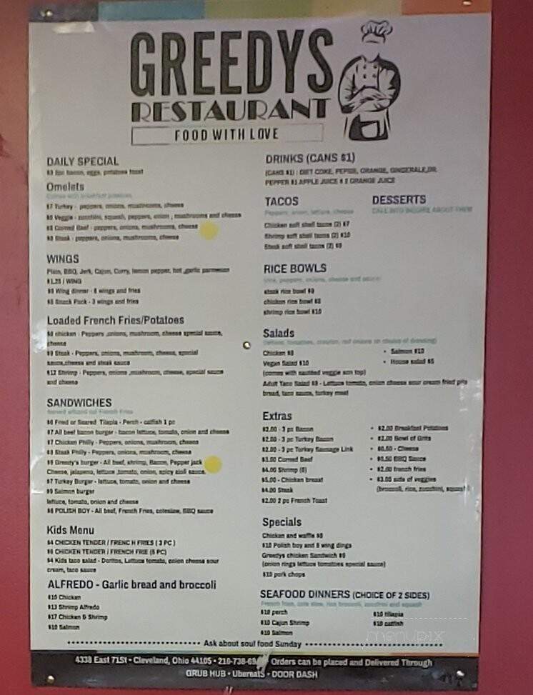 Greedys Restaurant - Cleveland, OH menu_pic
