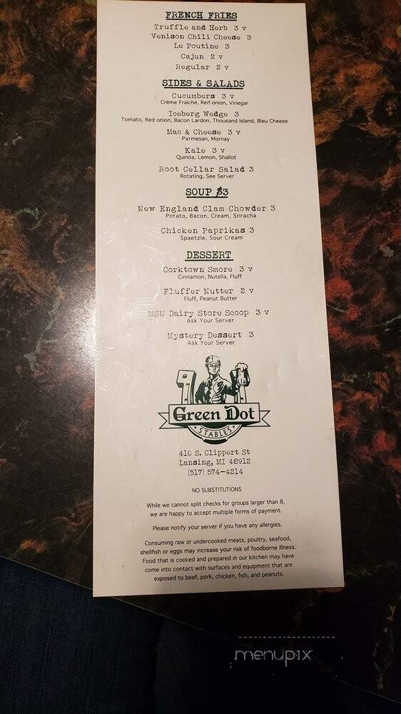 Green Dot Stables - Lansing, MI menu_pic