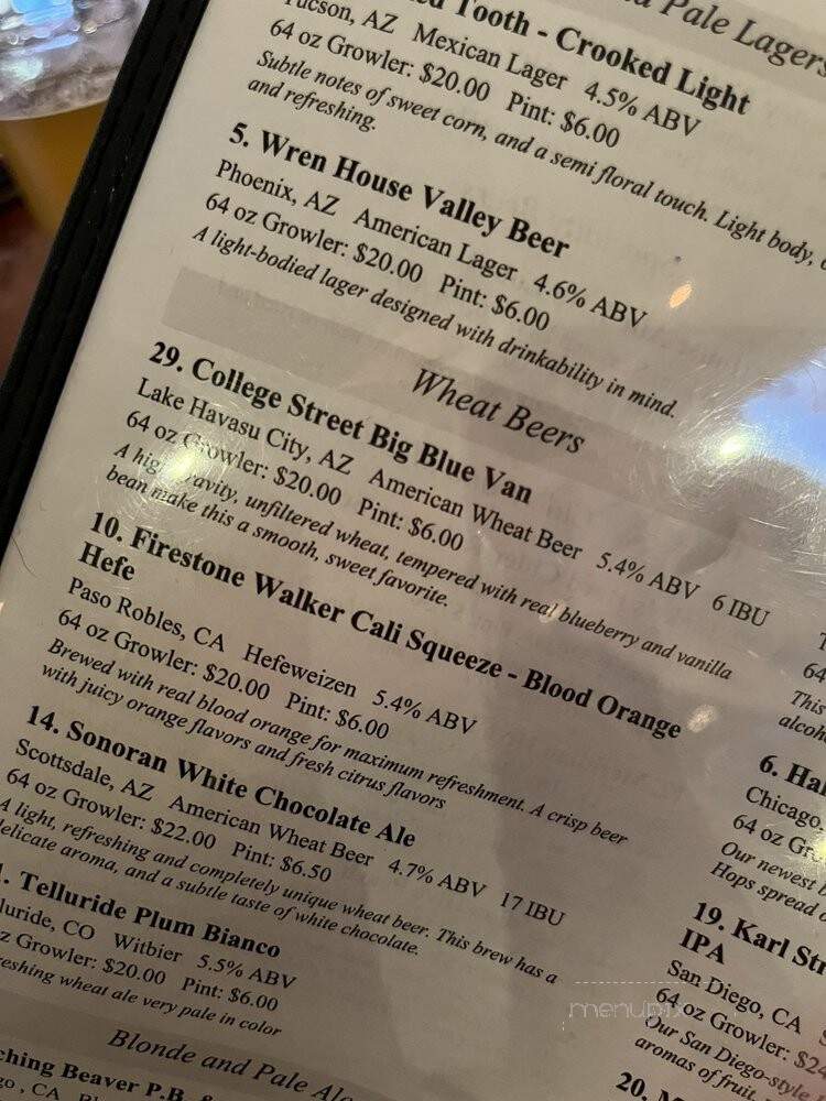 Growler's TapHouse - Tucson, AZ menu_pic