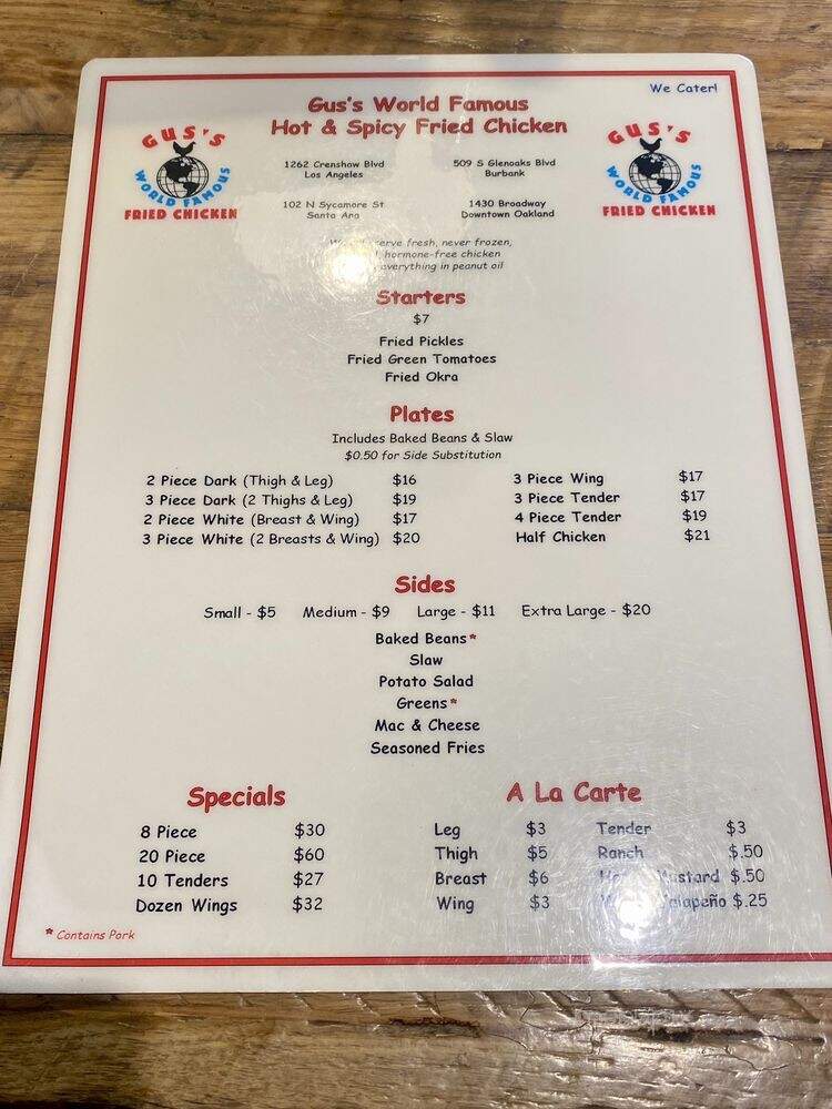 Gus's World Famous Fried Chicken - Burbank, CA menu_pic