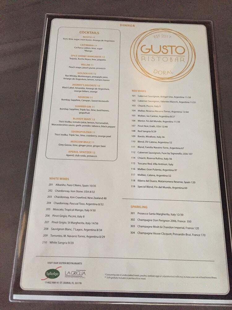 Gusto RistoBar - Doral, FL menu_pic