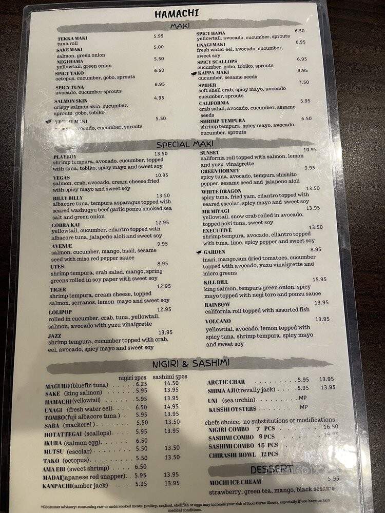 Hamachi Pescatarian Grill + Sushi bar - Salt Lake City, UT menu_pic