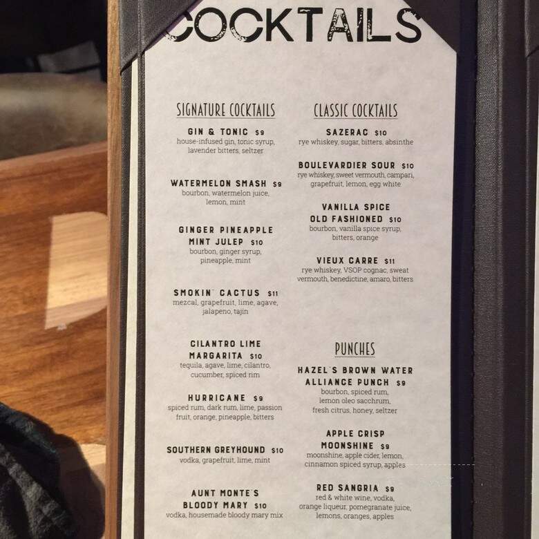 Hazel Southern Bar & Kitchen - San Francisco, CA menu_pic