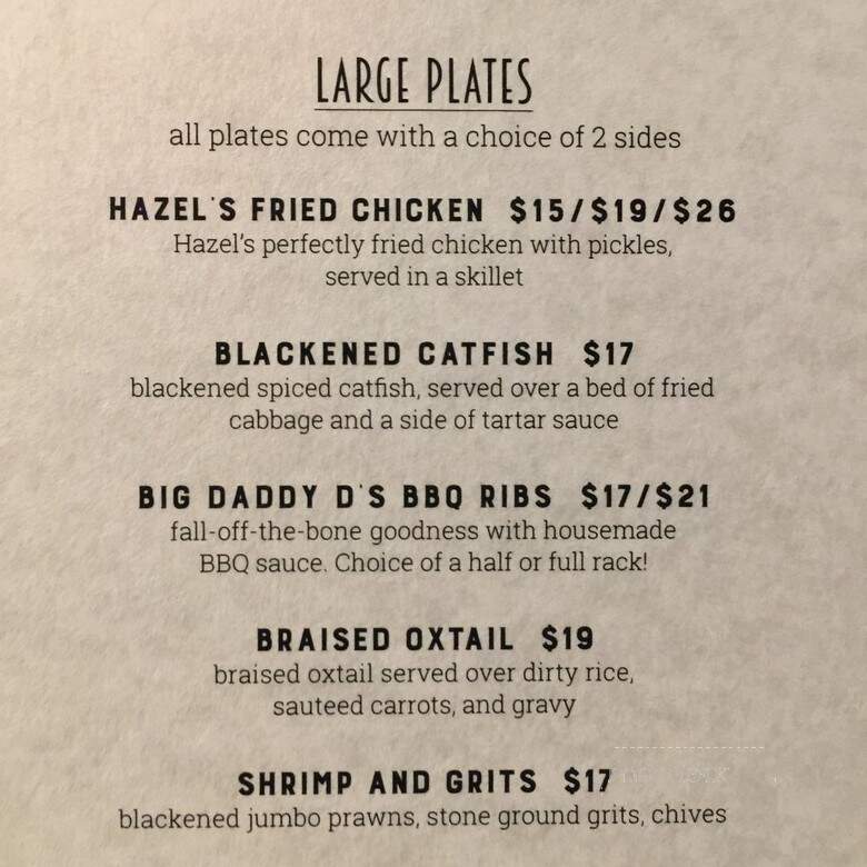 Hazel Southern Bar & Kitchen - San Francisco, CA menu_pic
