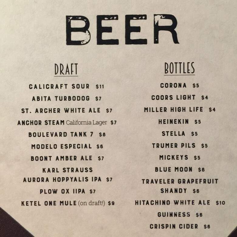 Hazel Southern Bar & Kitchen - San Francisco, CA menu_pic