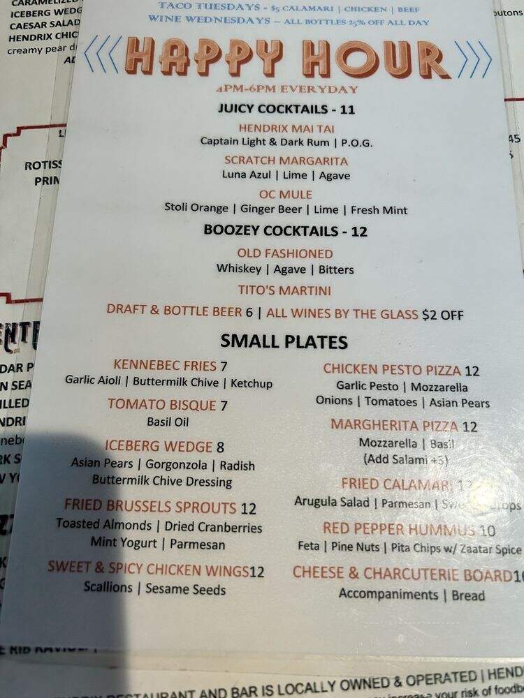 Hendrix Restaurant and Bar - Laguna Niguel, CA menu_pic