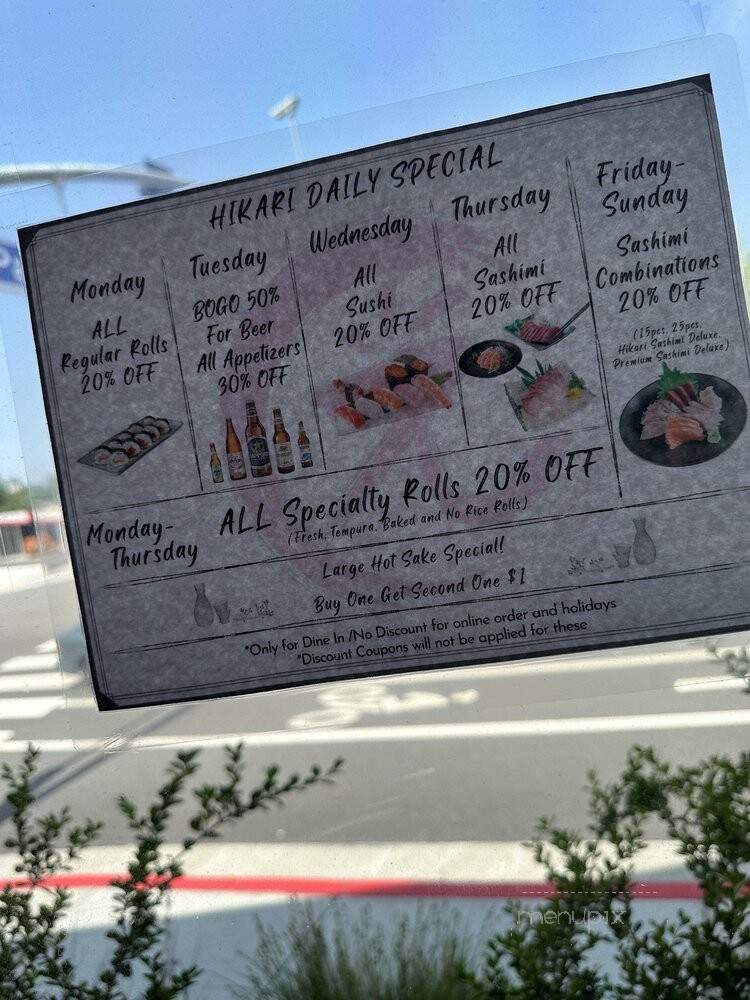 Hikari Sushi - Montrose, CA menu_pic