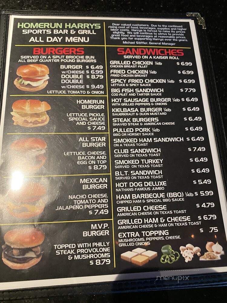 Homerun Harry's Sports Bar & Grille - Pittsburgh, PA menu_pic