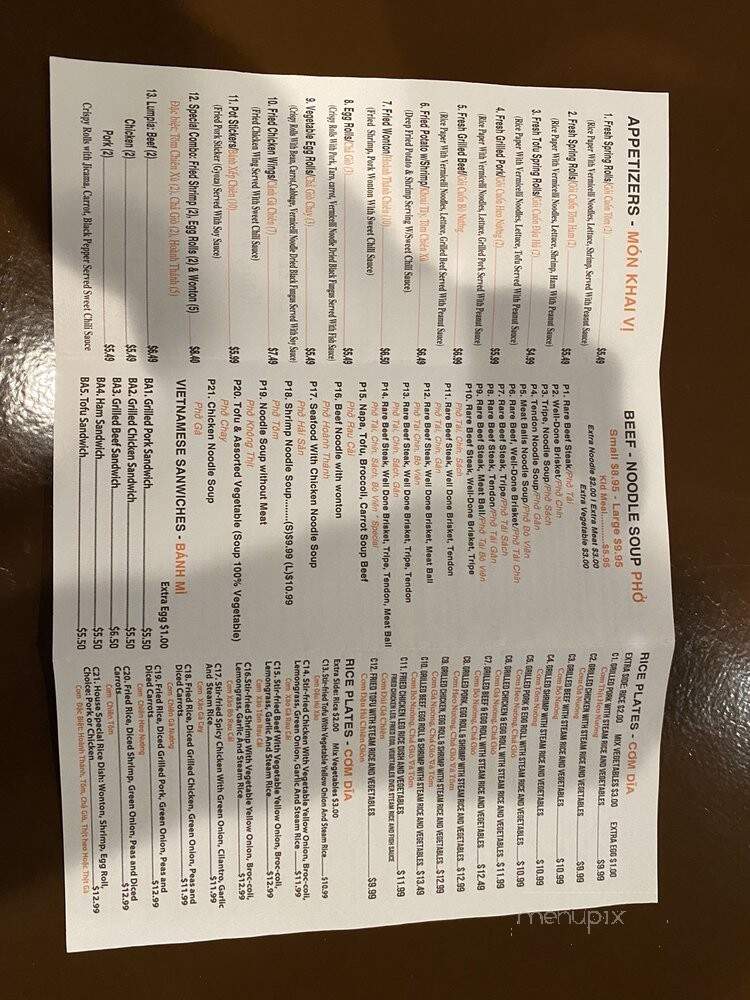 Hot Pho - Kent, WA menu_pic