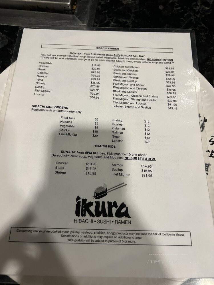 Ikura Hibachi and Sushi - New Orleans, LA menu_pic