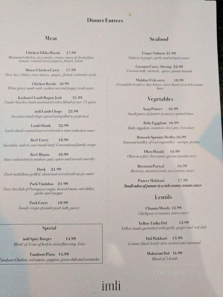 Imli Urban Indian Food - New York, NY menu_pic