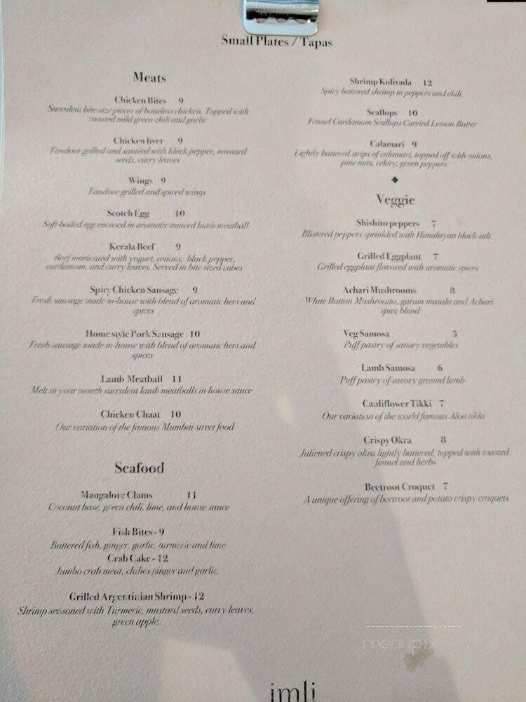 Imli Urban Indian Food - New York, NY menu_pic